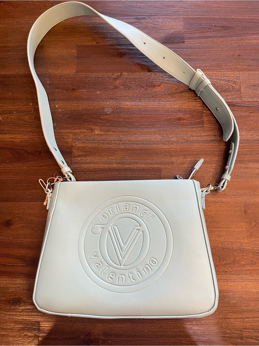 Used Valentino light Green Leather Crossbody with Embossed Logo